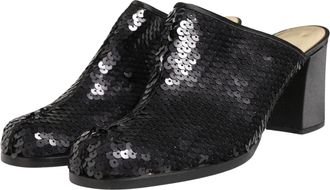 Dolce & Gabbana Womens Black Sequined Mules Shoes Leather