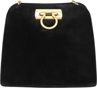 Ferragamo Pre-owned Shoulder Bags, female, Black, Size: ONE SIZE Pre-owned Suede Shoulder Bag