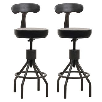 Hhg Hhg - Nunca Usado] Juego De 2 Taburetes De Bar 968, Taburete De Bar, Reposapi&eacute;s Giratorio Regulable En Altura, Acero Industrial Imitaci&oacute;n Piel, Negro