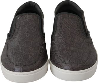 Dolce & Gabbana Gray Leather Flat Caiman Mens Loafers Mens Shoes