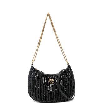 Pinko Half moon mini c pelle + paill - Dames - Schoudertassen - Zwart - ONE Size - Polyester - Tassen