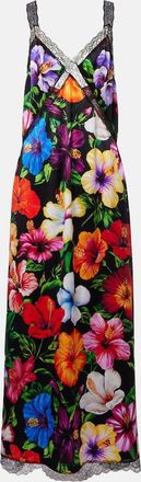 Dolce & Gabbana Abito lungo in misto seta con pizzo floreale
