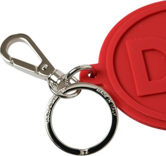 Dolce & Gabbana Womens Red Rubber Dg Logo Silver Brass Metal Keyring Keychain Accessory