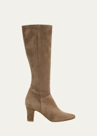 Manolo Blahnik 70mm Pitana Suede Knee-High Boots