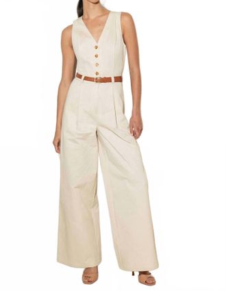 Flying Tomato Solid Woven Jumpsuit In Almond