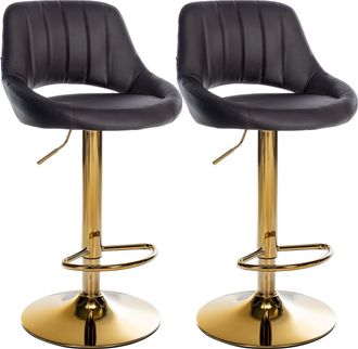 Clp Juego De 2 Taburetes De Bar Milet De Piel Sintetica Marr&oacute;n Metal Oro