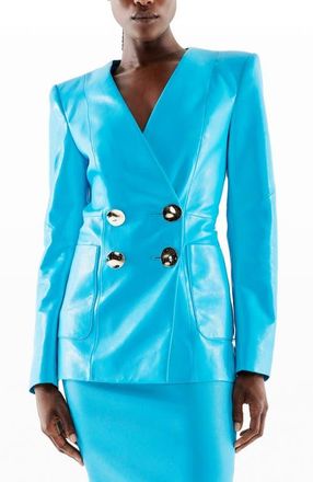 AS by DF Claude Recycled Leather Blazer in Fiji Blue at Nordstrom, Size Small