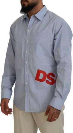 Dsquared2 Dsquared&sup2; Stripes Logo Print Long Sleeves Formal Mens Shirt (Pre-Owned)