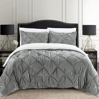 Elegant Comfort 3-Piece Pinch Pleated Micro-Suede Reversible Sherpa - Comforter Set