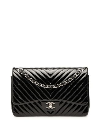Chanel 2015-2016 Jumbo Classic Chevron Patent Double Flap shoulder bag - women - Patent Leather - One Size - Black