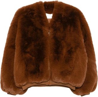 Frankie Shop Senna Faux Fur Collarless Jacket - Dames - Jassen - Bruin - M - Polyester - Jassen
