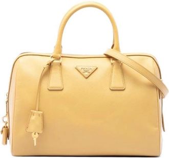 Prada Pre-owned Saffiano Satchel - Dames - Vintage Handtas - Geel - ONE Size - Leer - Vintage