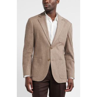 Nordstrom Henrik Trim Fit Brown Knit Herringbone Cotton & Linen Sport Coat in Tan Eero Herringbone Twill at Nordstrom, Size Xx-Large