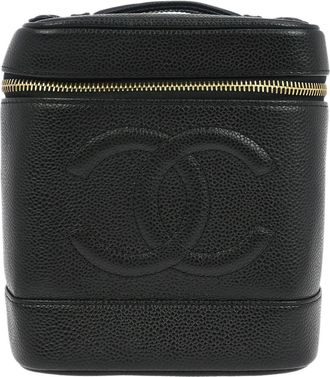 Chanel Vintage Timeless Cosmetic Case Caviar Black Leather Handbag (Pre-Owned)