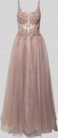 Unique Abendkleid mit Spitzenbesatz in Rose, Größe 42
