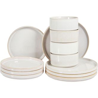 Beliani Set di 12 stoviglie in gres caolino fatto a mano con smalto reattivo bianco sporco Spikenard