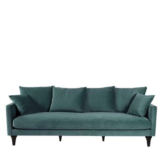 DRAWER Sof&aacute; de 4 plazas en terciopelo con patas torneadas - verde eucalipto