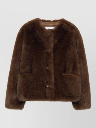 Stand Studio crewneck faux fur coat