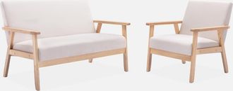 Alice's Garden Alices Garden - Banco Y Sill&oacute;n De Madera Y Tela, 3 Plazas, Isak, Beige, 114x69.5x73 Cm