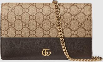 Gucci Bi-color GG Marmont Wallet On Chain, Brown, Leather