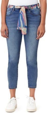 Kensie Belted Mid Rise Skinny Cropped Jeans in Majore Palms at Nordstrom Rack, Size 14