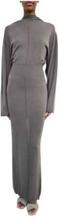 Rick Owens Hooded Dress - Dames - Kleedjes - Grijs - L - Wol - Kleedjes