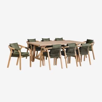 Sklum Set De Mesa Rectangular 200x100 Cm Y 8 Sillas De Comedor En Madera De Acacia Dubai Sklum