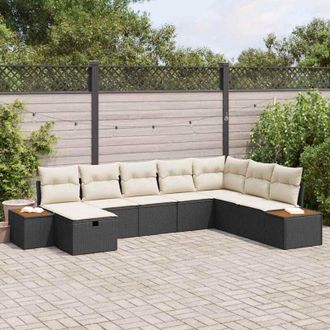 vidaXL Conjunto De Sof&aacute; De Jard&iacute;n Con Coj&iacute;n 8 Pcs Negro Polirat&aacute;n Vidaxl