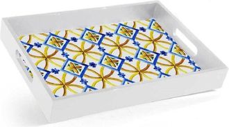 Trade Shop Trade Shop - Bandeja Rectangular De Madera Para Servir 20x26x4cm Con Asas 2 Decoraciones De Mosaico 822124