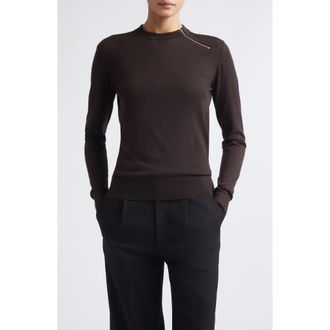 Nellie Partow Bea Zip Virgin Wool Sweater in Espresso at Nordstrom, Size Medium