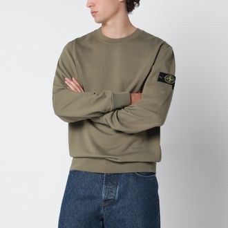 Stone Island Felpa girocollo verde militare in cotone