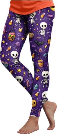 Generic Halloween Leggings Womens Pumpkin Ghost Skull Scary Print High Elasticated Waistband Costume Leggings Ankle Elastic Tights Full Length Fancy Pant in P