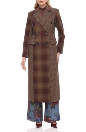 Avec Les Filles Colorblock Plaid Double Breasted Coat in Brown-Red Plaid at Nordstrom Rack, Size Small