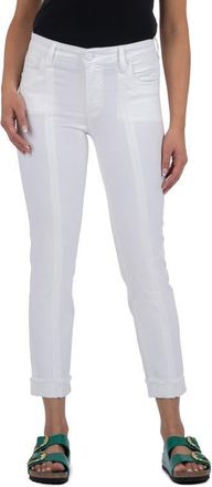 Kut from the Kloth Amy Frayed Seamed Low Rise Crop Slim Straight Leg Jeans in Optic White at Nordstrom, Size 0