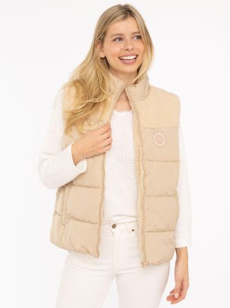 Zwillingsherz Steppweste ZWILLINGSHERZ Good Vibes Only, Damen, Gr. XXL, beige, Steppware, Obermaterial: 100% Polyester, normal h&uuml;ftlang, ohne Ausschnitt, Westen Ste