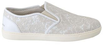 Dolce & Gabbana Womens White Leather Lace Slip On Loafers Shoes - Size EU 35