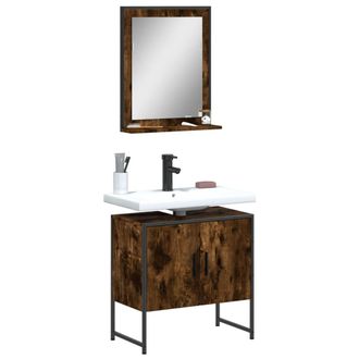 vidaXL Vidaxl - Set De Muebles De Ba&ntilde;o 2 Pzas Madera Ingenier&iacute;a Roble Ahumado