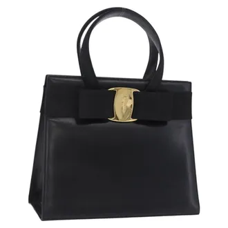 Ferragamo Convertible Vara Bow Leather Black Leather Handbag (Pre-Owned)