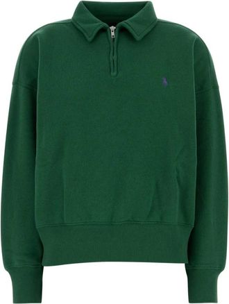 Polo Ralph Lauren Gebreide Half-Zip Sweater - Dames - Vesten met rits - Groen - L - Katoen - Hoodies & sweatvesten