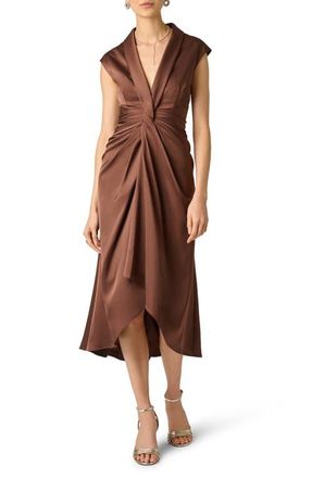 Aidan Mattox Crepe Back Satin Midi Dress in Espresso at Nordstrom, Size 14