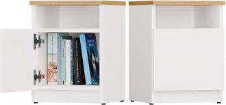 Topeshop GALAX - Mesita de noche Blanco / Roble artesanal - 1 puerta - Dormitorio