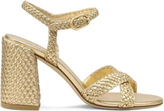 Stuart Weitzman Alyssa Woven Block 85 Sandal - Dames - Sandalen met hakken - Geel - 36 EU - Leer - Schoenen