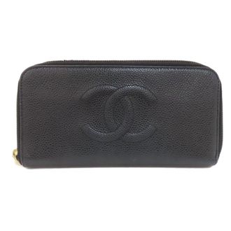 Chanel Black Leather Long Wallet (Bi-Fold) (Pre-Owned)