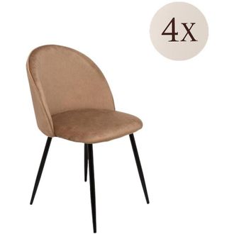 Dmora Juego De 4 Sillas Stinson, Sill&oacute;n Tapizado En Terciopelo, Silla De Comedor Acolchada, Asiento Para Reuniones, 51x54h82 Cm, Arena, Con Embalaje Reforza