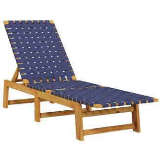 vidaXL Tumbona De Madera Maciza De Acacia Y Tela Azul Oscuro Vidaxl