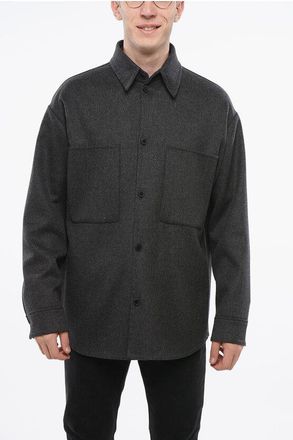 Valentino Solid Color Virgin Wool Overshirt with Double Breast Pocket size 46