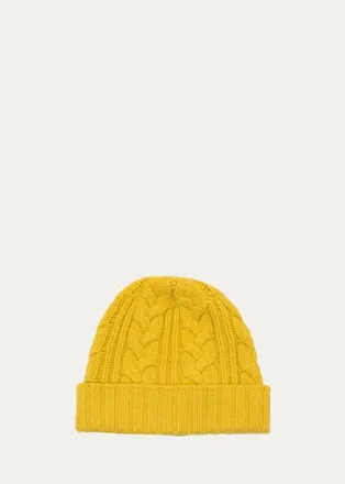Bergdorf Goodman Mens Cable-Knit Cuffed Cashmere Beanie Hat