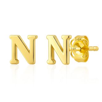 MAX + STONE 14k Yellow or White Gold Small Script Initial Letter Stud Earrings