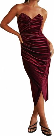 Blue Blush Crushed Velvet Wrap Midi Dress In Red