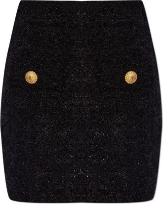 Balmain Zwarte Tweed Mini Rok met Gouden Details - Dames - Korte rokken - Zwart - M - Tweed - Rokken